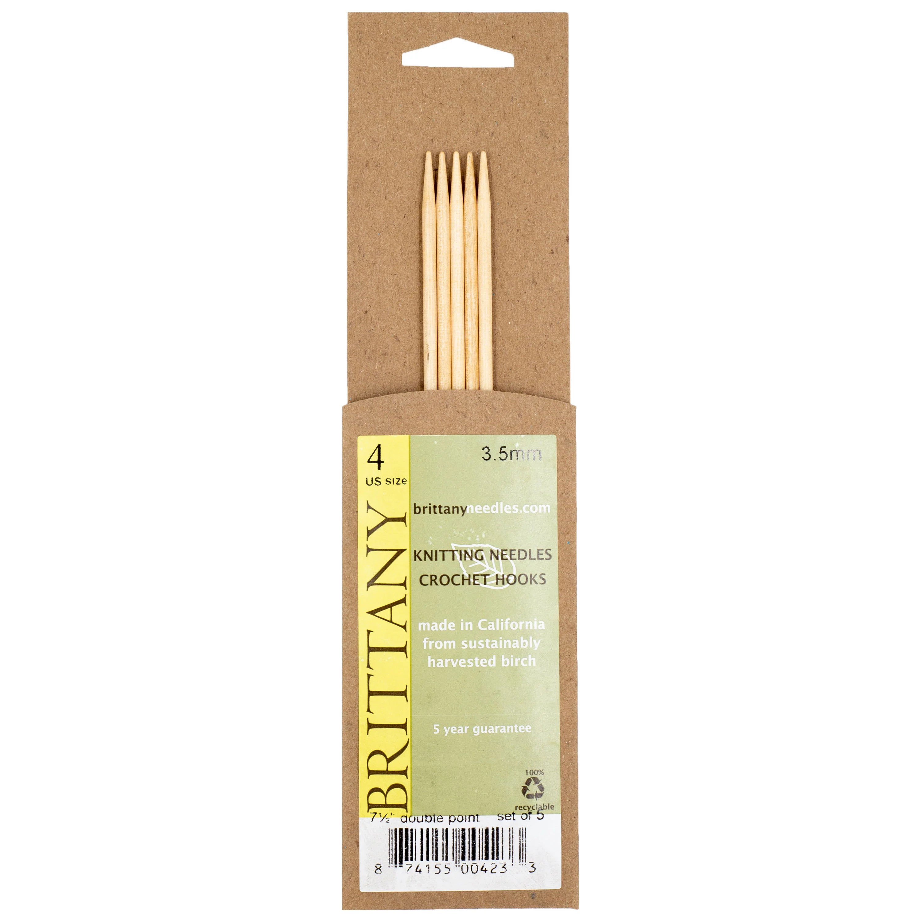 Brittany Birchwood Double Pointed Knitting Needles 7.5" (Sizes 3 to 17)