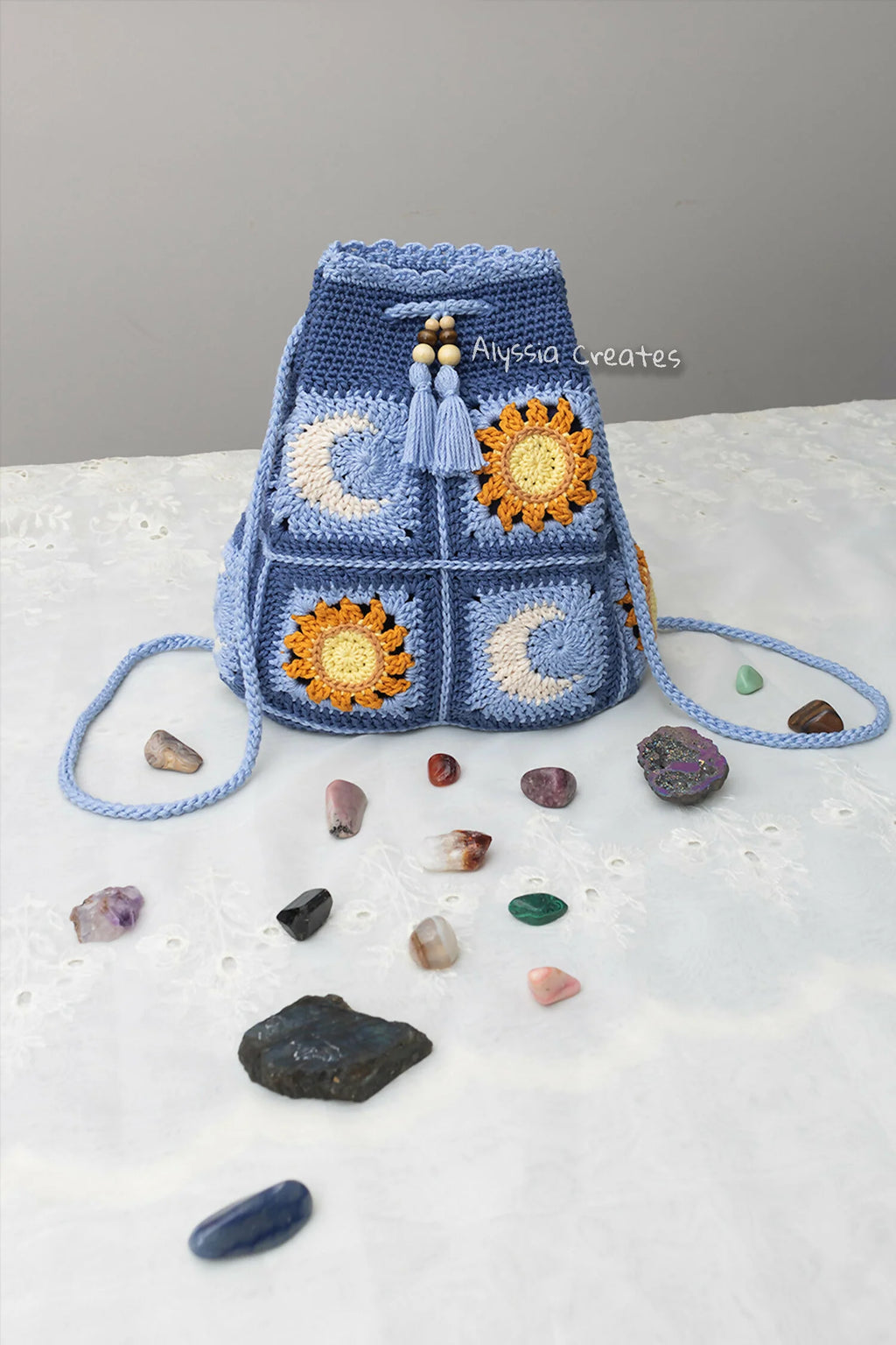 Sun and Moon Drawstring Backpack (Crochet)