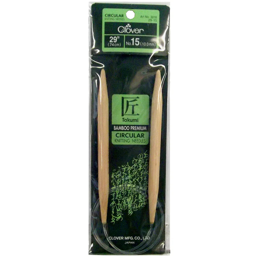 Clover Bamboo Circular Knitting Needles 29" (Sizes 3 to 15)
