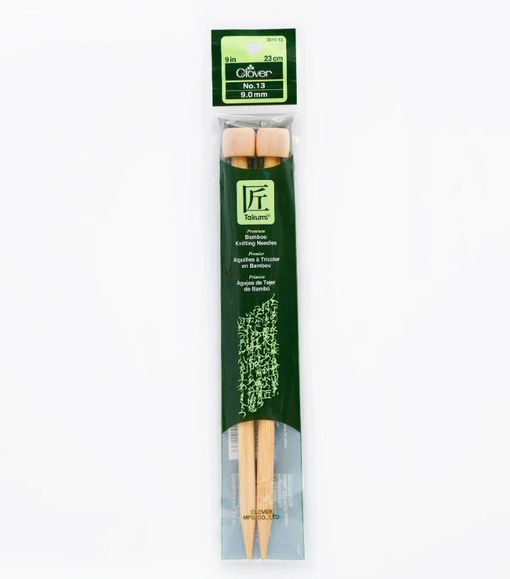 Clover Bamboo Knitting Needles 9" (Sizes 3 to 15)