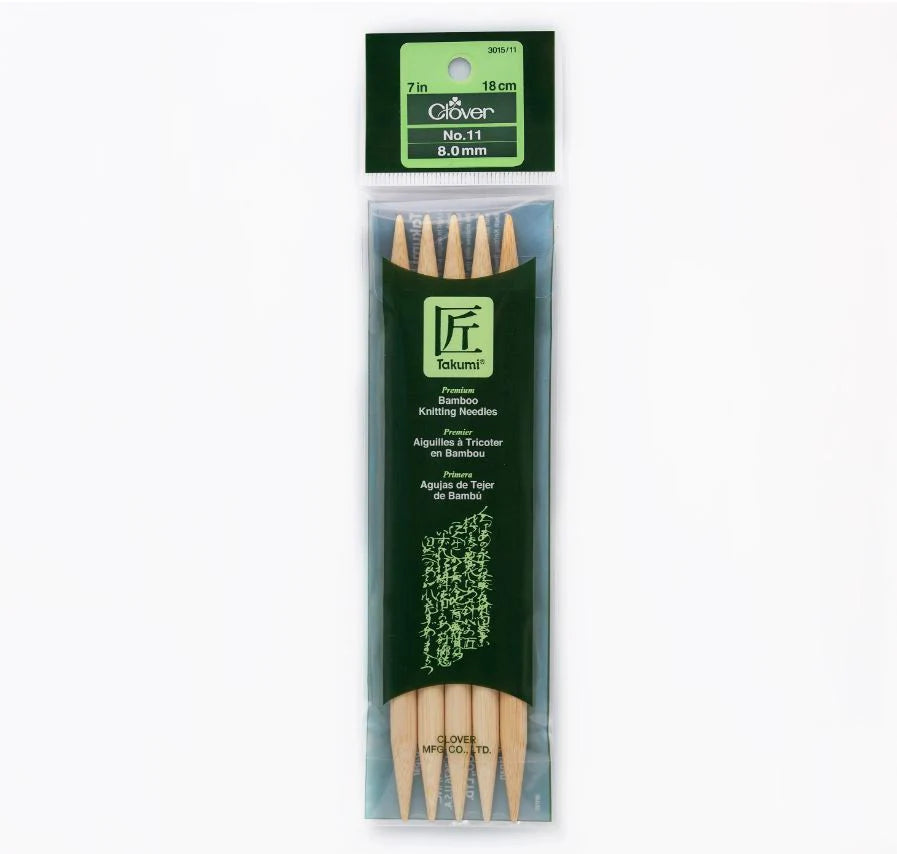 Clover Bamboo Needles Double Pointed 7" (Sizes 0 to 15)