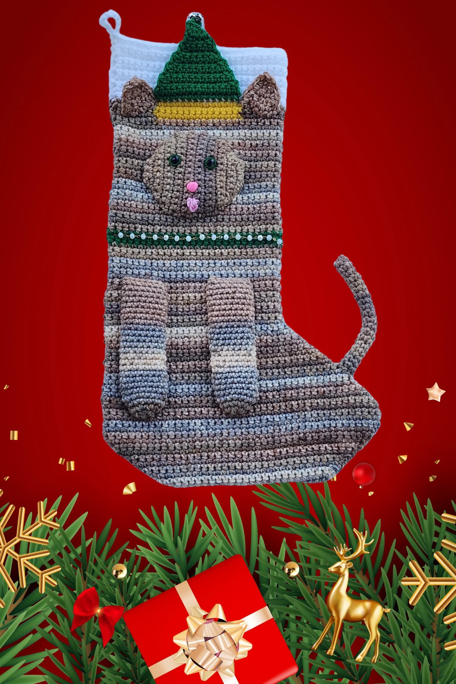 Tabby Cat Christmas Stocking (Crochet)