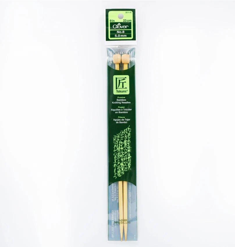Clover Bamboo Knitting Needles 9" (Sizes 3 to 15)