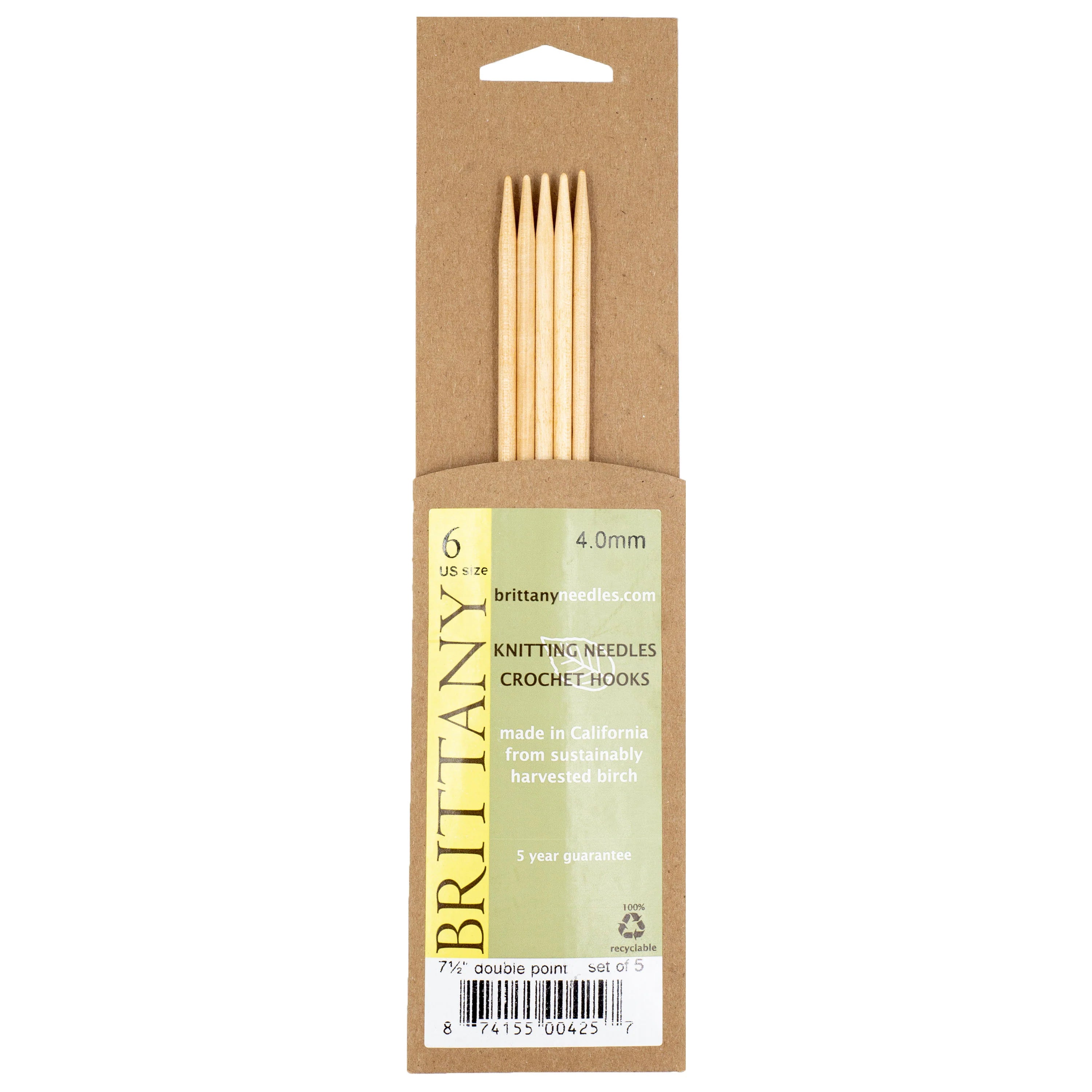 Brittany Birchwood Double Pointed Knitting Needles 7.5" (Sizes 3 to 17)