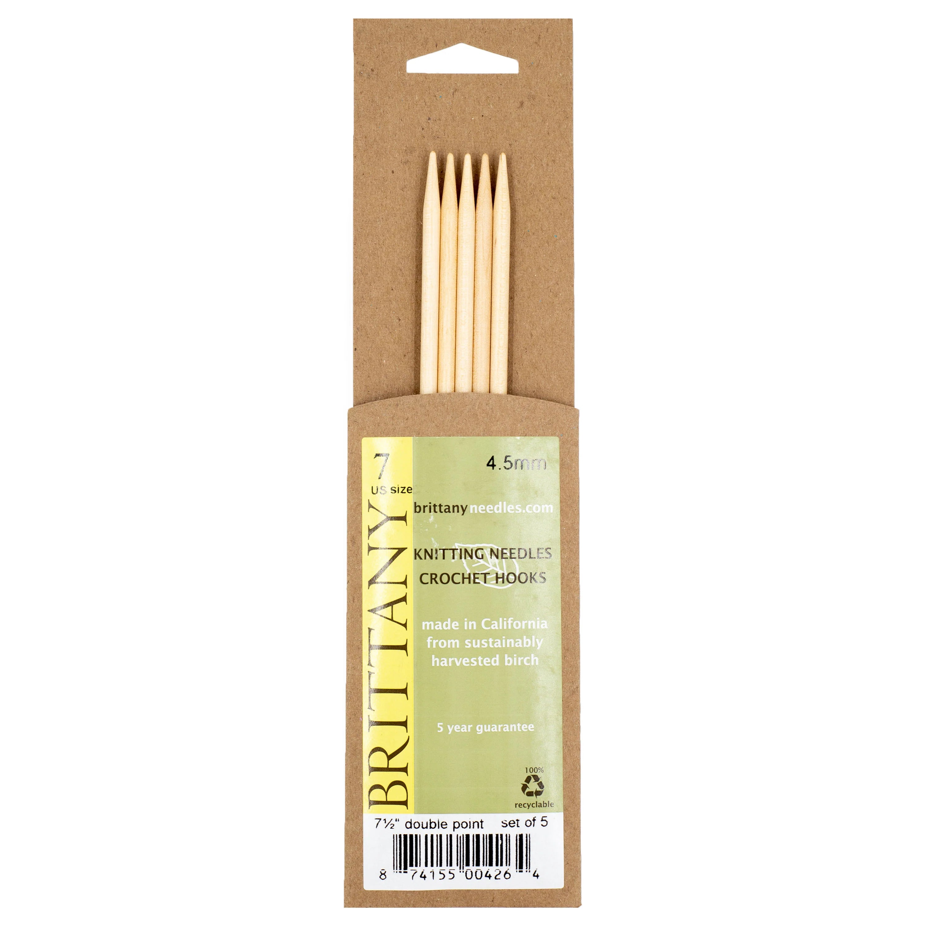 Brittany Birchwood Double Pointed Knitting Needles 7.5" (Sizes 3 to 17)