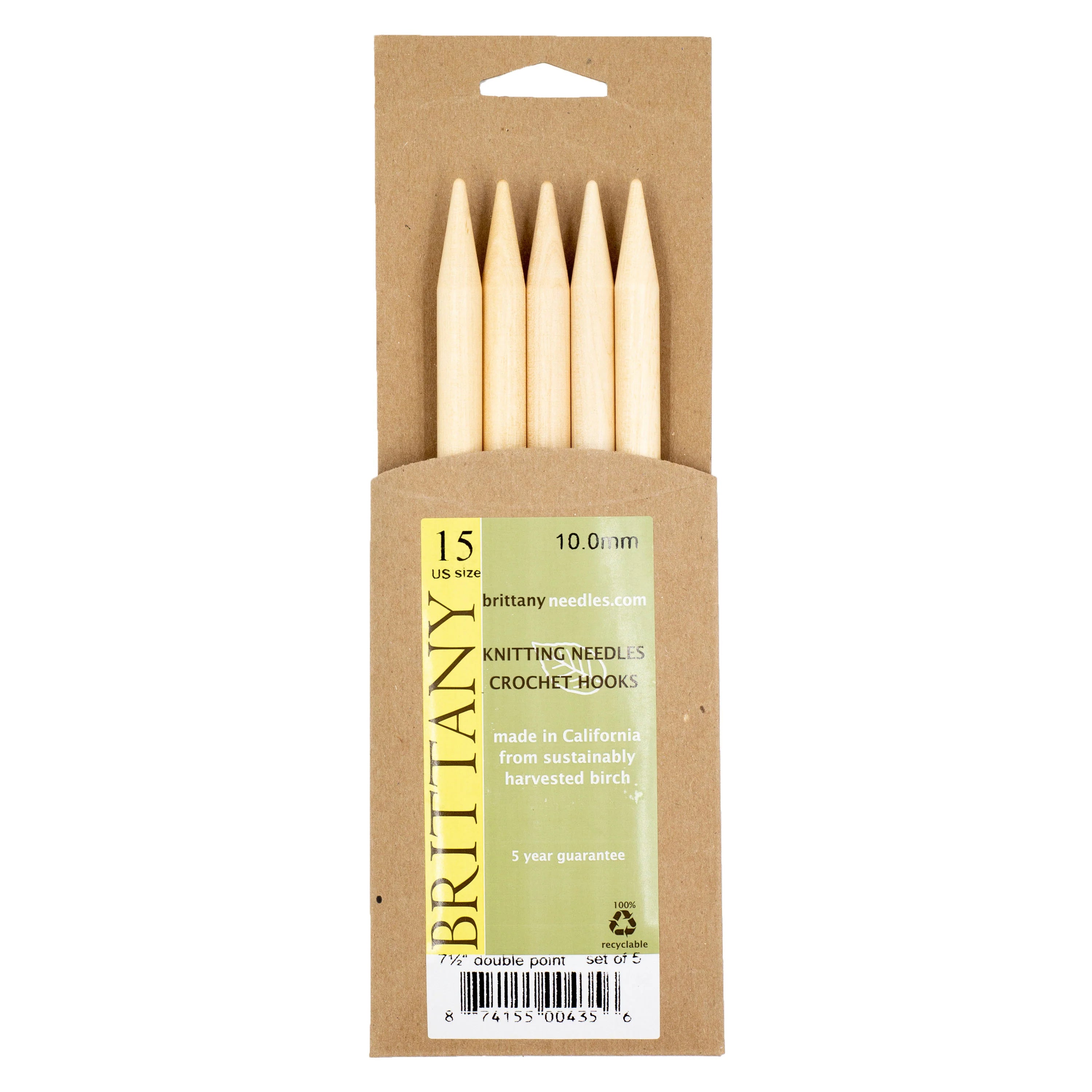 Brittany Birchwood Double Pointed Knitting Needles 7.5" (Sizes 3 to 17)
