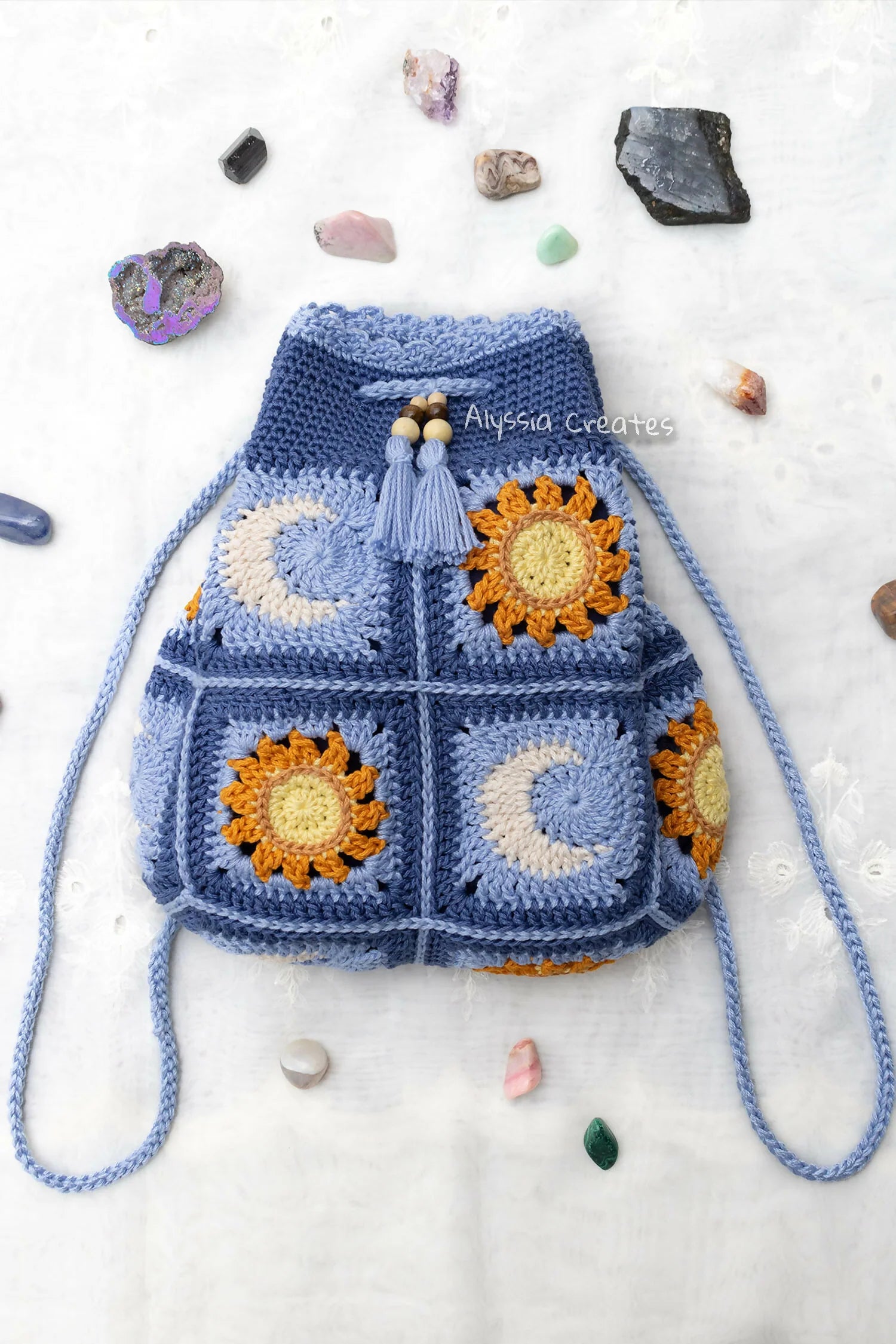 Sun and Moon Drawstring Backpack (Crochet)