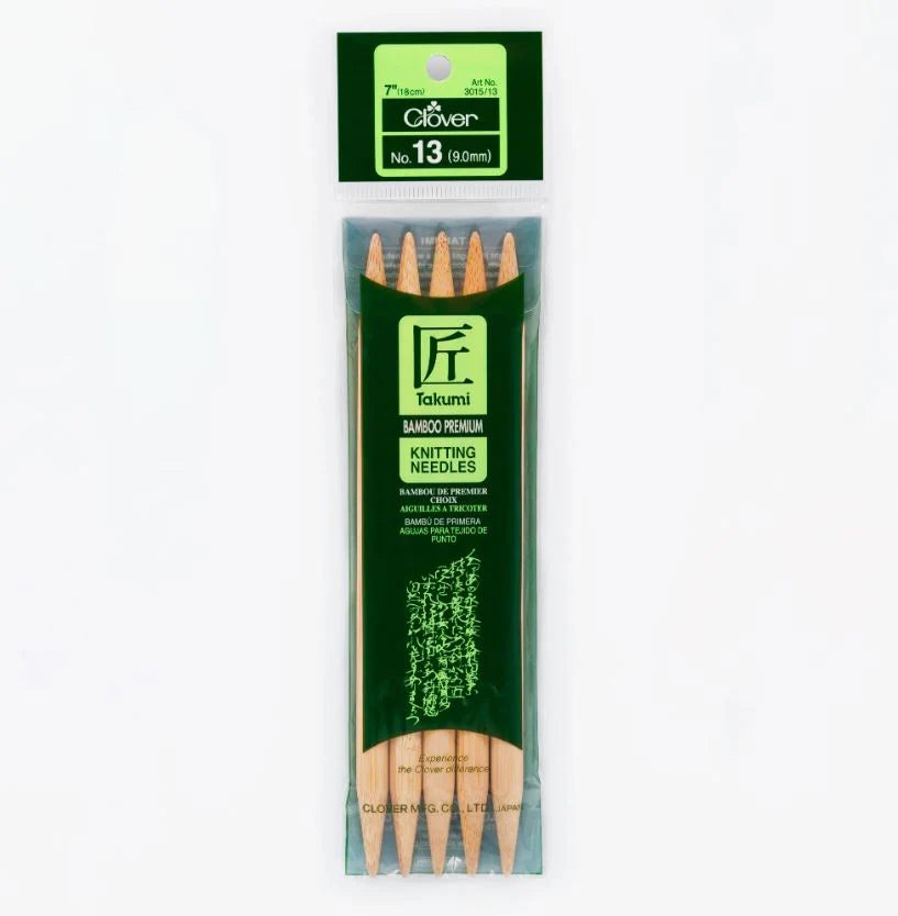 Clover Bamboo Needles Double Pointed 7" (Sizes 0 to 15)