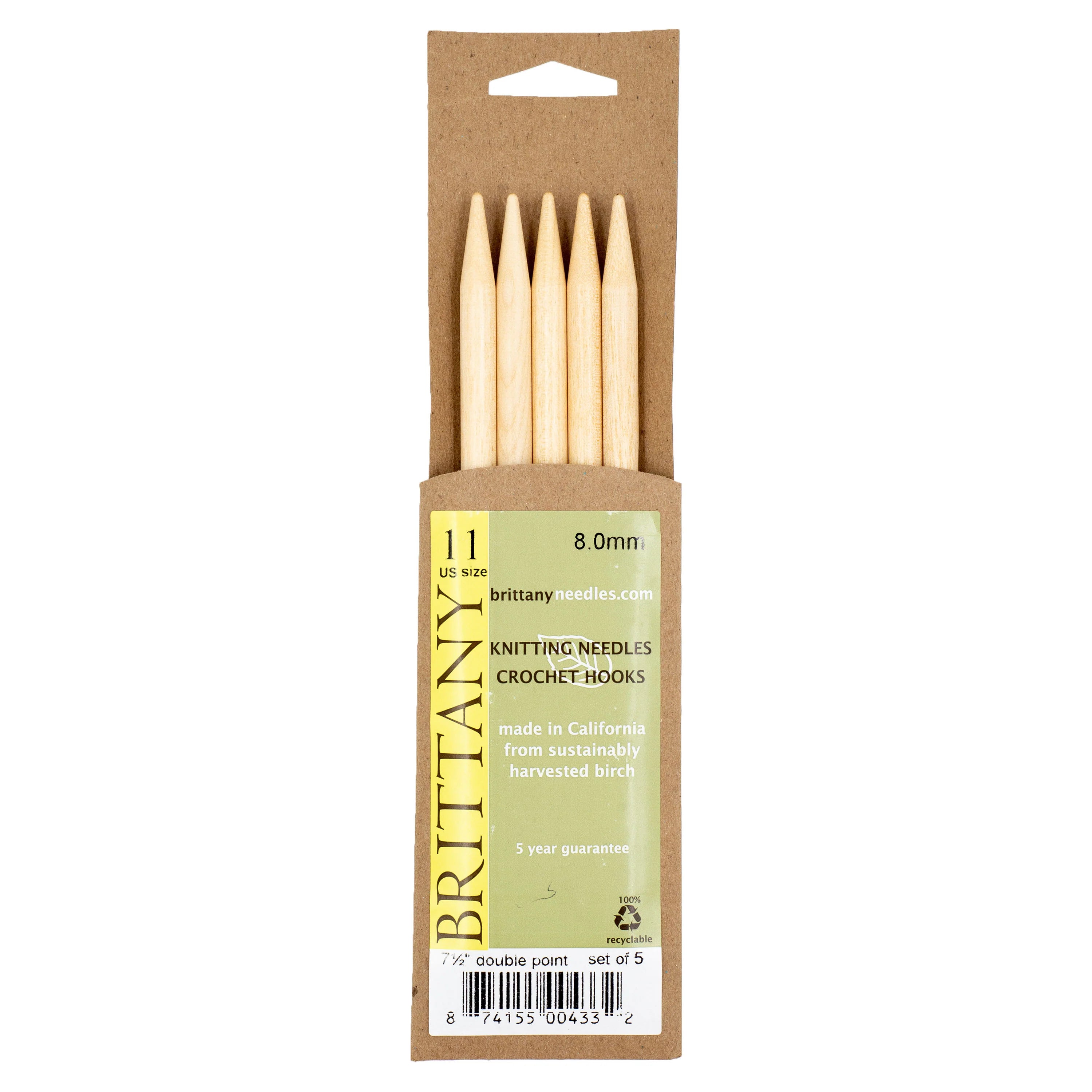 Brittany Birchwood Double Pointed Knitting Needles 7.5" (Sizes 3 to 17)